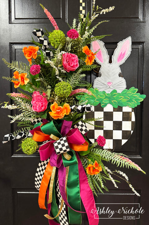 Peeking Bunny in Checkered Jar Wreath