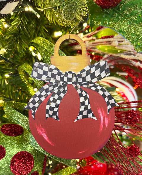 Fancy Bow - CHECKERED - Ornament - Wooden Christmas Ornament