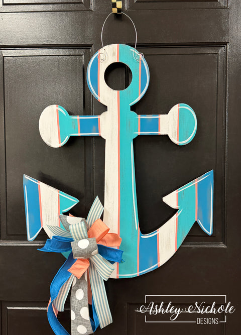 Anchor ~ Blues & Coral - Door Hanger