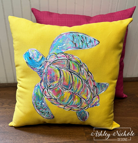 Custom Pillow - Abstract Sea Turtle on Daffodil Outdoor Fabric
