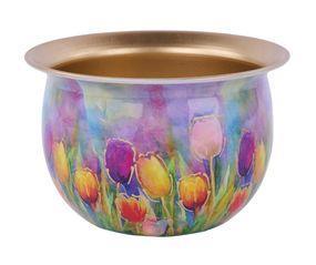 8" Tin Bowl With Tulip Design