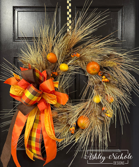 Long Needle Pine Fall Fruit Wreath - 26"