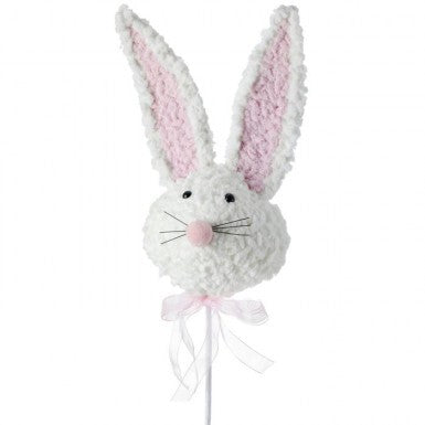 25" Furry Easter Bunny Head Pick - White
