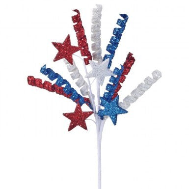 14" Americana Glitter Curly Q's & Stars Pick - Patriotic