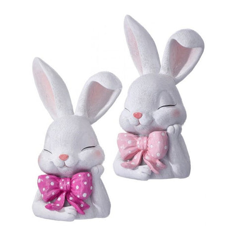 11" Resin Bunny With Polka Dot Bow Tie - LIGHT PINK