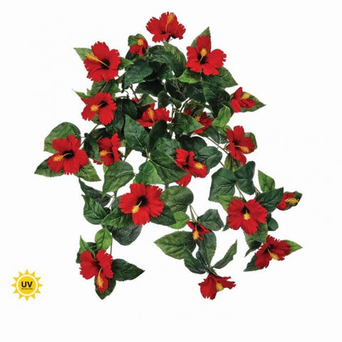 27" Hanging Hibiscus Plant - Red - UV Treated