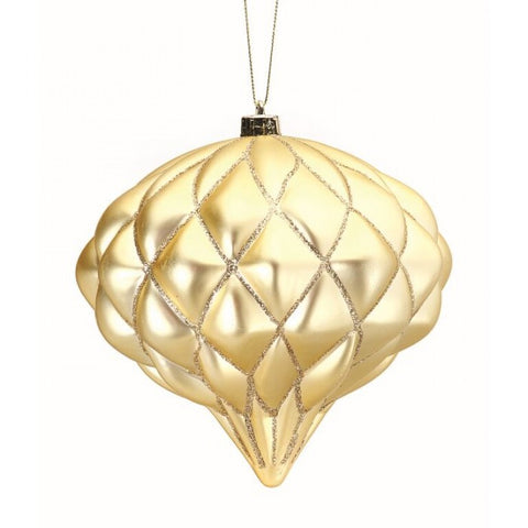 6" CP Matt Diamond Onion Finial Ornament - Champagne Gold