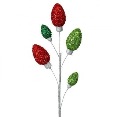 28" Retro Tinsel Bulb Spray - Red/Green/Lime