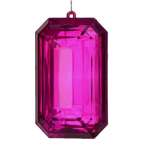 9" Acrylic Emerald Cut Precious Gem Ornament - Fuschia