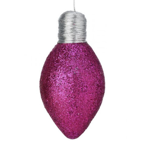 Glittered Lightbulb Ornament - Hot Pink