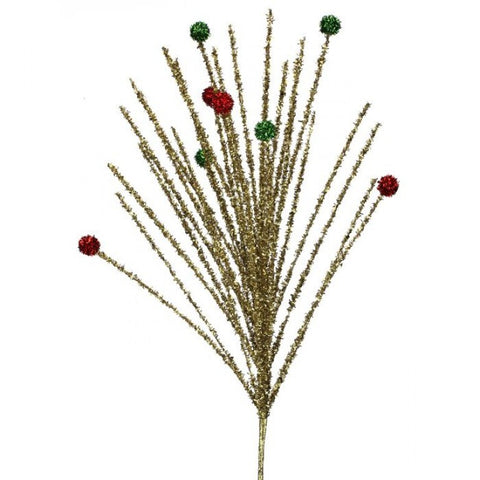 30" Glitter Burst Stem - Red/Green/Gold