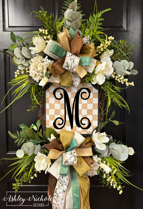 Magnolia Garden Initial Plaque Wreath