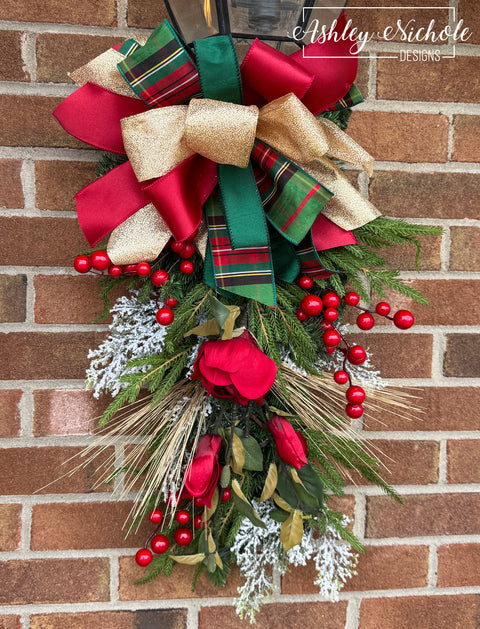 26" Decorated Evergreen Lantern Swag - Matching - Merry Magnolia and Berries Wreath