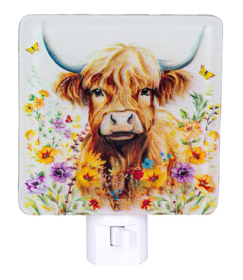 5.25" Petal & Plow Floral Highland Cow Night Light - Glass