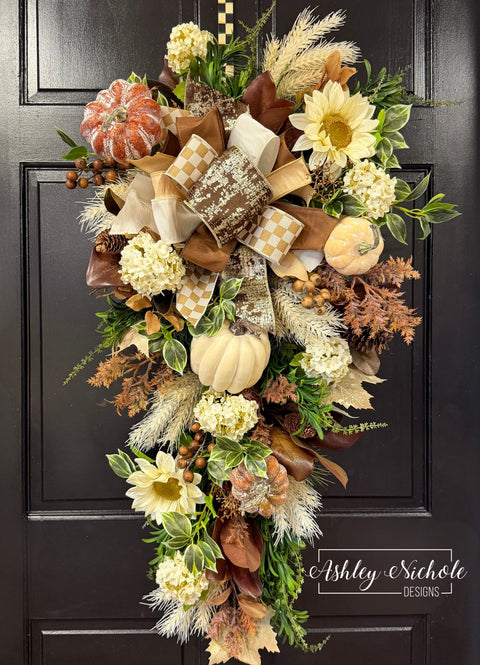 Neutral Mocha & Cream Fall Pumpkin Swag