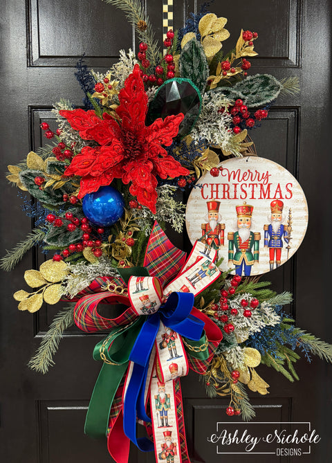 Nutcracker Trio Christmas Sign Wreath