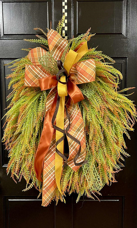 ORANGE Bead Grass Fall Oval Wreath