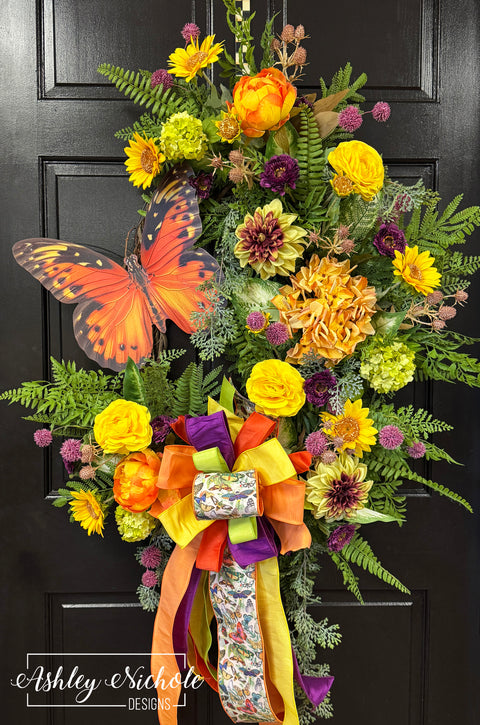 Orange Butterfly Floral Wreath