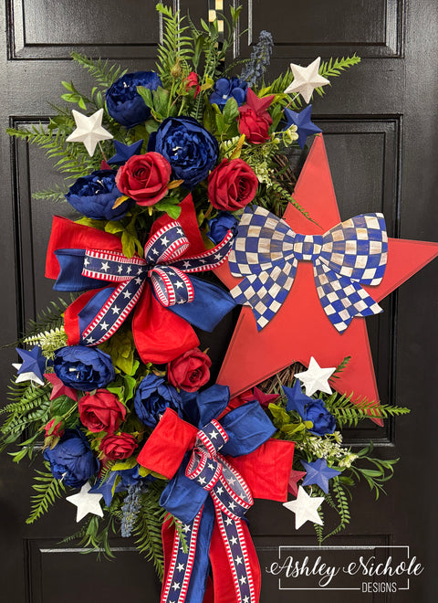 Patriotic Fancy Bow Star Wreath