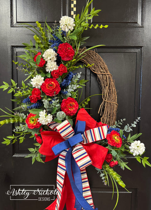 *READY to SHIP* - Patriotic Ranunculus Wreath