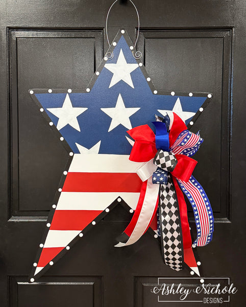Red White and Blue Decor | Patriotic Star Door Hanger