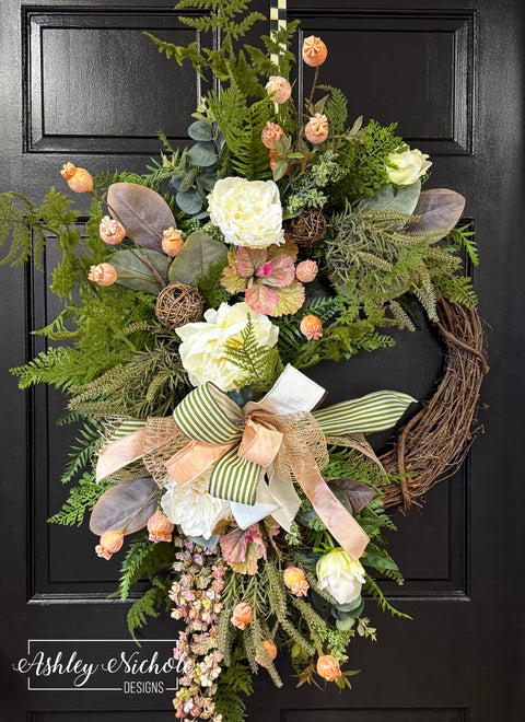 Peony & Fern Cottage Wreath