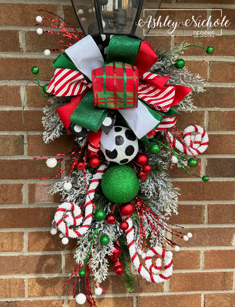 28" Decorated Evergreen Lantern Swag - Peppermint Jolly Christmas