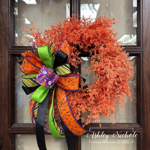 18" Flocked Pine Halloween Wreath - Orange