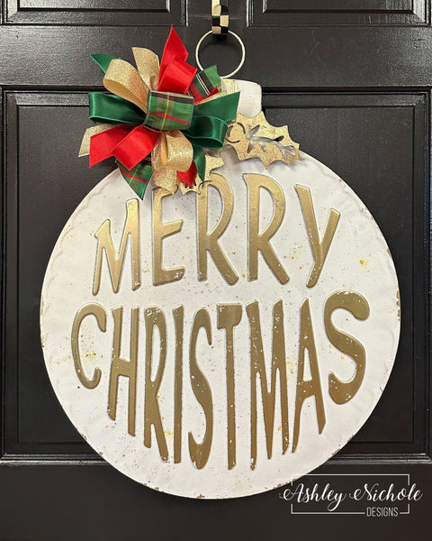 29" Brushed Merry Christmas Sign - White/Gold