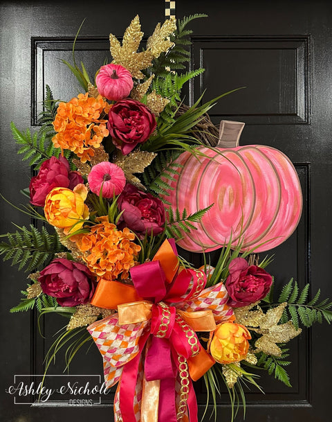 Golden Leaves & Sassy Pink Fall Wreath