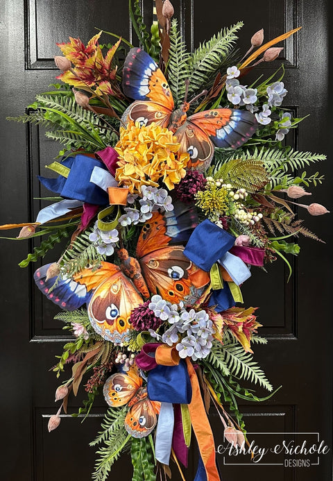 Cascading Butterflies & Floral Teardrop Swag