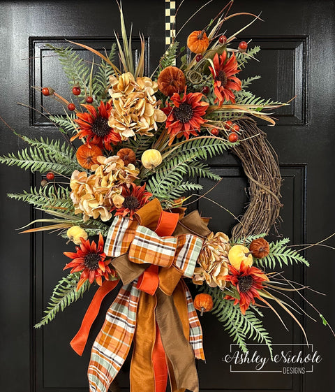Velvet Pumpkin Cider Round Wreath
