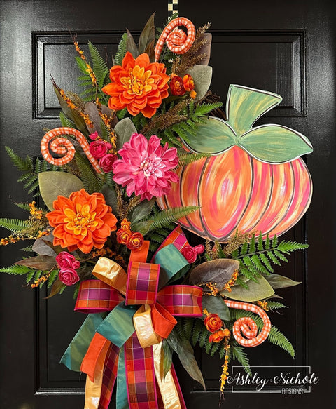 Abstract Pink & Orange Pumpkin Wreath