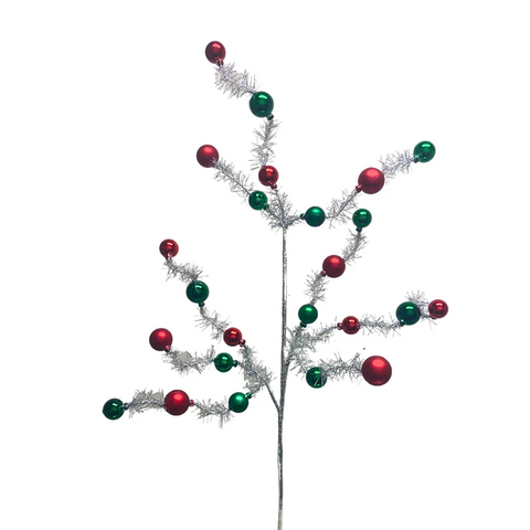 30" Festive Tinsel Ball Spray - Red & Green