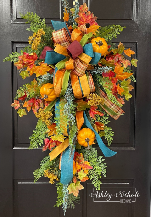 Pile of Leaves Pumpkin Fall Swag