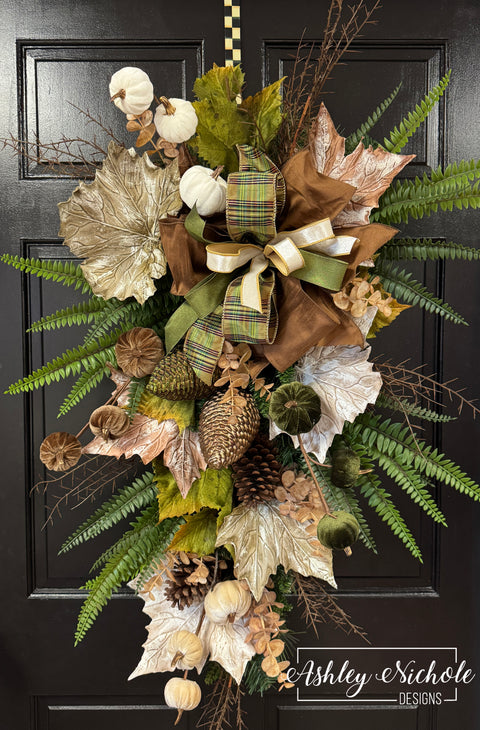 Pinecones & Pumpkins Teardrop Swag