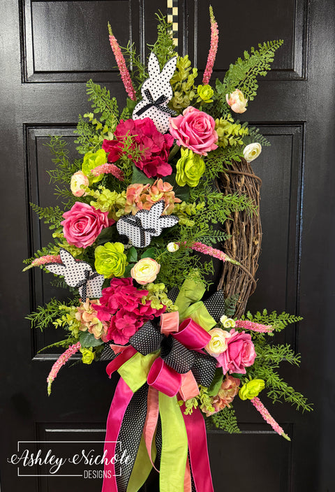 Polka Dot Bunnies & Blooms Wreath