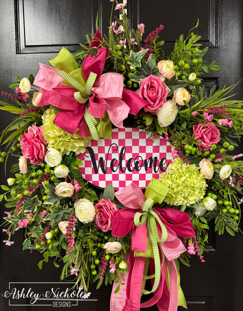Pretty in Pink and Lime Welcome Wreath (OVERSIZED)
