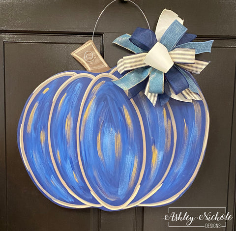 Pumpkin Distressed Door Hanger - NAVY