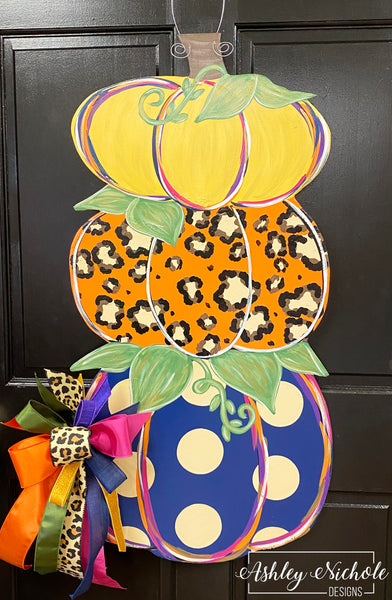 Abstract Chinoiserie Pumpkin Stack Fall Door Hanger