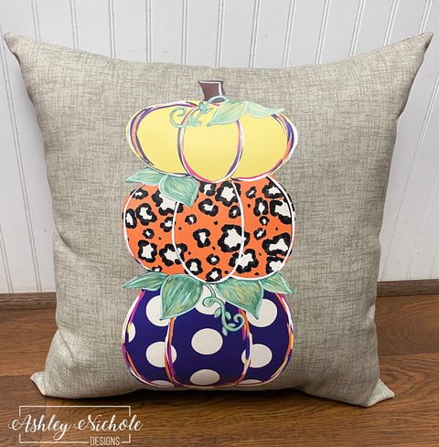 Custom Pillow - Pumpkin Stack JEWEL TONES on Beechwood Tan Outdoor Fabric