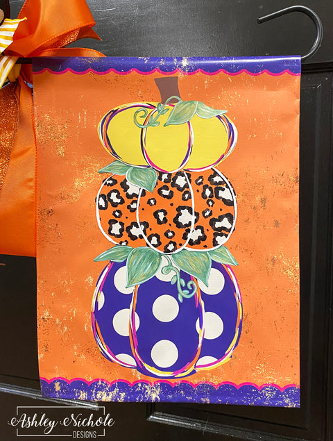 Pumpkin Stack JEWEL TONES - Vinyl Garden Flag