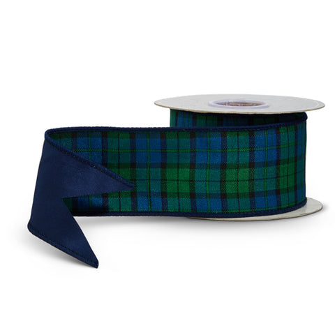 Navy and Green Plaid Wired Ribbon - 2.5" x 10yds