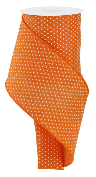 Orange Burlap w/ White Micro Dots Wired Ribbon - 4" x 10yds