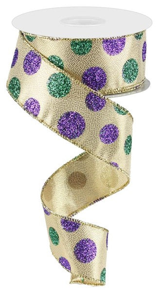 Mardi Gras Multi Size Glitter Dots Wired Ribbon - 1.5" x 10yds