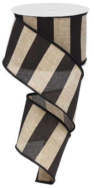 Tan & Black Stripe Wired Ribbon - 2.5" x 50yds
