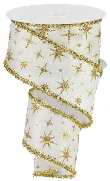 Stars w/ Tinsel Edge Wired Ribbon - 2.5" x 10yds