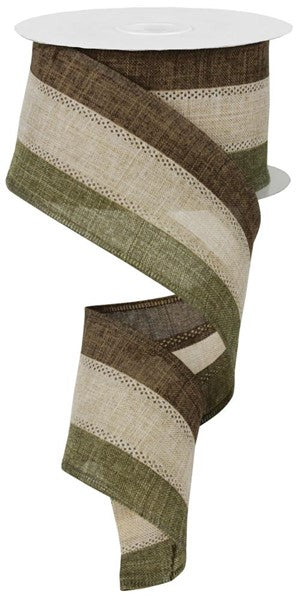 Brown, Tan & Fern Green Burlap Wired Ribbon - 2.5" x 100Ft
