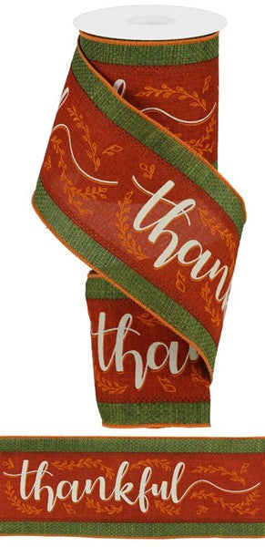 Thankful Rust Wired Ribbon - 4" x 10yds