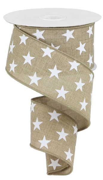 Stars On Neutral Wired Ribbon 2.5” x 10yds